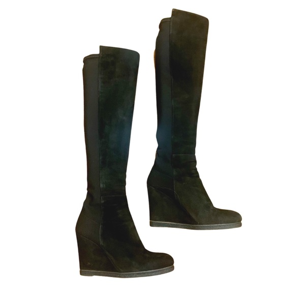 Stuart Weitzman black suede and elastic over the knee wedge platform boot 8M - Picture 10 of 10